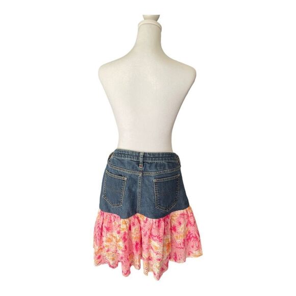 Arizona Jeans Co Western Cowgirl Tiered Print Skirt Denim Upper Juniors Sz 11 - Picture 2 of 7